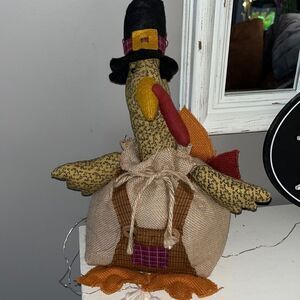Farmhouse Color Rustic Multi-Fabric Thanksgiving Stuffed Turkey 19” Table Topper
